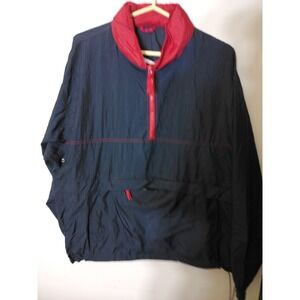 Unbranded Windbreaker Pullover Unisex L Navy Red  90s Style Quarter Zip Jacket